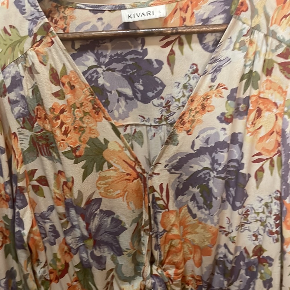 Kivari Cream Floral Mini Dress with Orange & Purple Blooms - Picture 7 of 11